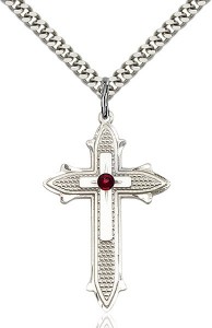 Large Women's Polished and Textured Cross Pendant with Birthstone Option [BLST6059]