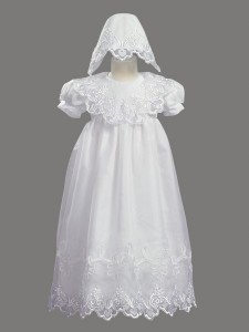Long Embroidered Organza Baptism Gown [LB0031]