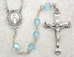 March Birthstone Rosary (Aqua) - Sterling Silver [MVR003]
