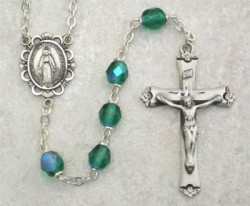 May Birthstone Rosary (Emerald) in Sterling Silver [MVR005]