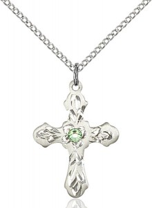 Medium Floral and Petal Cross Pendant with Birthstone Options [BLST60363]