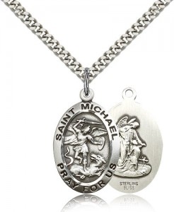 Men's Double Sided Oval St. Michael and Guardian Angel Medal [BM0796]