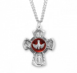 Men's Red Enamel 4 Way Cross Sterling Silver Pendant [HM0702]