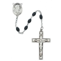 Men's Rosary with Black Glass and Sacred Heart Centerpiece [RBMV025]