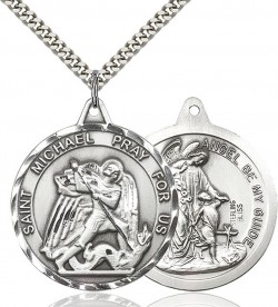 Men's Large Round Double-sided St. Michael Guardian Angel Medal [CM2133]