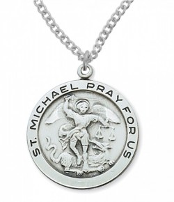 Men's Round St. Michael Medal in Sterling or Pewter [MVM1041]
