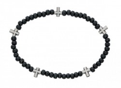 Men's Stretch Rosary Bracelet with Alternating Cross and 5mm Black Wood Beads 8“ [MCBR0045]