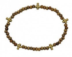 Men's Stretch Rosary Bracelet with Alternating Cross and 5mm Light Brow Wood Beads 8“ [MCBR0044]