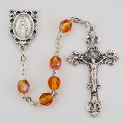 November Amber Aurora Glass Bead Rosary [MVRB1138]
