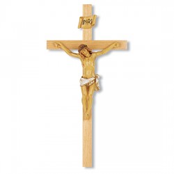 Oak Wall Crucifix with Hand-Painted Corpus - 13 inch [CRX4289]