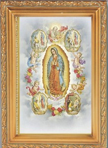 Our Lady of Guadalupe with Visions Antique Gold Framed Print [HFA0066]