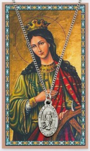Oval St. Catherine of Alexandria Medal with Prayer Card [PC0088]