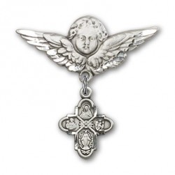 Pin Badge with 4-Way Charm and Angel with Larger Wings Badge Pin [BLBP0129]
