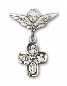 Pin Badge with 4-Way Charm and Angel with Smaller Wings Badge Pin [BLBP0248]