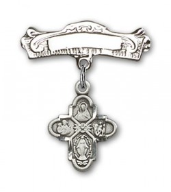 Pin Badge with 4-Way Charm and Arched Polished Engravable Badge Pin [BLBP0128]