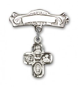 Pin Badge with 4-Way Charm and Arched Polished Engravable Badge Pin [BLBP0246]
