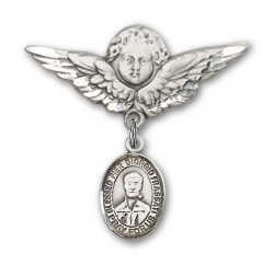 Pin Badge with Blessed Pier Giorgio Frassati Charm and Angel with Larger Wings Badge Pin [BLBP1816]