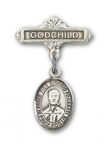 Pin Badge with Blessed Pier Giorgio Frassati Charm and Godchild Badge Pin [BLBP1818]