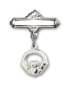 Pin Badge with Claddagh Charm and Polished Engravable Badge Pin [BLBP0139]