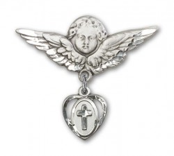 Pin Badge with Cross Charm and Angel with Larger Wings Badge Pin [BLBP0226]
