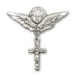 Pin Badge with Crucifix Charm and Angel with Larger Wings Badge Pin [BLBP0233]