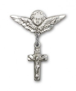 Pin Badge with Crucifix Charm and Angel with Smaller Wings Badge Pin [BLBP0185]