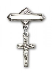 Pin Badge with Crucifix Charm and Polished Engravable Badge Pin [BLBP0230]