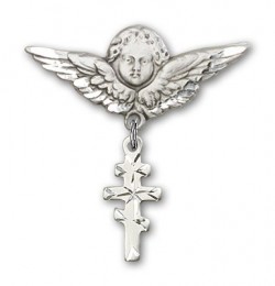 Pin Badge with Greek Orthadox Cross Charm and Angel with Larger Wings Badge Pin [BLBP0240]