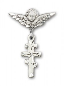 Pin Badge with Greek Orthadox Cross Charm and Angel with Smaller Wings Badge Pin [BLBP0241]
