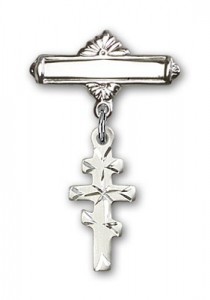 Pin Badge with Greek Orthadox Cross Charm and Polished Engravable Badge Pin [BLBP0237]