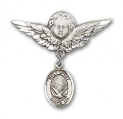 Pin Badge with Holy Spirit Charm and Angel with Larger Wings Badge Pin [BLBP0570]