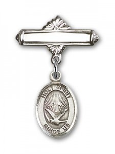 Pin Badge with Holy Spirit Charm and Polished Engravable Badge Pin [BLBP0567]