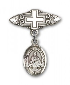 Pin Badge with Infant of Prague Charm and Badge Pin with Cross [BLBP1331]