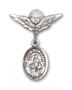 Pin Badge with Lord Is My Shepherd Charm and Angel with Smaller Wings Badge Pin [BLBP1096]
