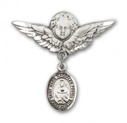Pin Badge with Marie Magdalen Postel Charm and Angel with Larger Wings Badge Pin [BLBP1926]