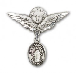 Pin Badge with Our Lady of Africa Charm and Angel with Larger Wings Badge Pin [BLBP1753]