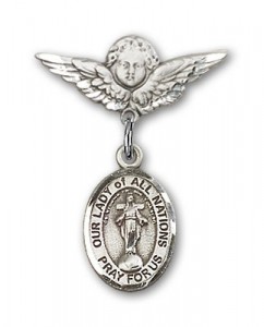 Pin Badge with Our Lady of All Nations Charm and Angel with Smaller Wings Badge Pin [BLBP1572]