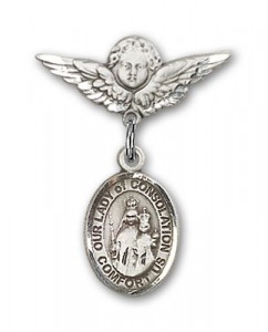 Pin Badge with Our Lady of Consolation Charm and Angel with Smaller Wings Badge Pin [BLBP1913]