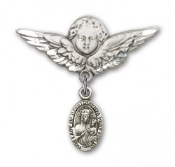Pin Badge with Our Lady of Czestochowa Charm and Angel with Larger Wings Badge Pin [BLBP0254]