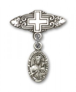 Pin Badge with Our Lady of Czestochowa Charm and Badge Pin with Cross [BLBP0252]