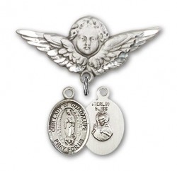 Pin Badge with Our Lady of Guadalupe Charm and Angel with Larger Wings Badge Pin [BLBP1326]