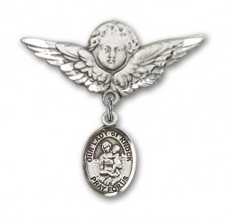 Pin Badge with Our Lady of Knock Charm and Angel with Larger Wings Badge Pin [BLBP1599]