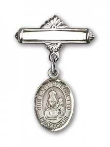 Pin Badge with Our Lady of Loretto Charm and Polished Engravable Badge Pin [BLBP0833]