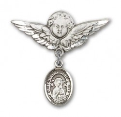Pin Badge with Our Lady of Perpetual Help Charm and Angel with Larger Wings Badge Pin [BLBP1438]