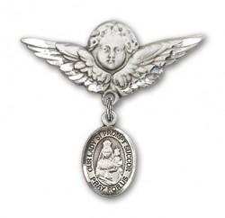Pin Badge with Our Lady of Prompt Succor Charm and Angel with Larger Wings Badge Pin [BLBP1961]