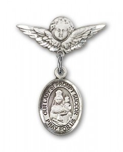 Pin Badge with Our Lady of Prompt Succor Charm and Angel with Smaller Wings Badge Pin [BLBP1962]