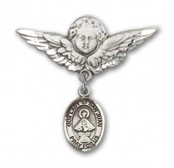 Pin Badge with Our Lady of San Juan Charm and Angel with Larger Wings Badge Pin [BLBP1718]