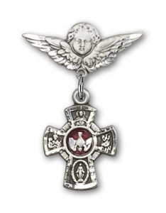 Pin Badge with Red 5-Way Charm and Angel with Smaller Wings Badge Pin [BLBP0136]