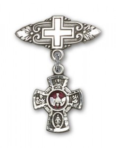 Pin Badge with Red 5-Way Charm and Badge Pin with Cross [BLBP0134]