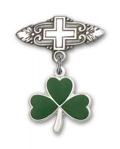 Pin Badge with Shamrock Charm and Badge Pin with Cross [BLBP0203]